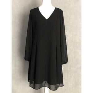 I.N.C. V-Neck Shift Dress Women's Small Sheer Puff Sleeve Black NEW